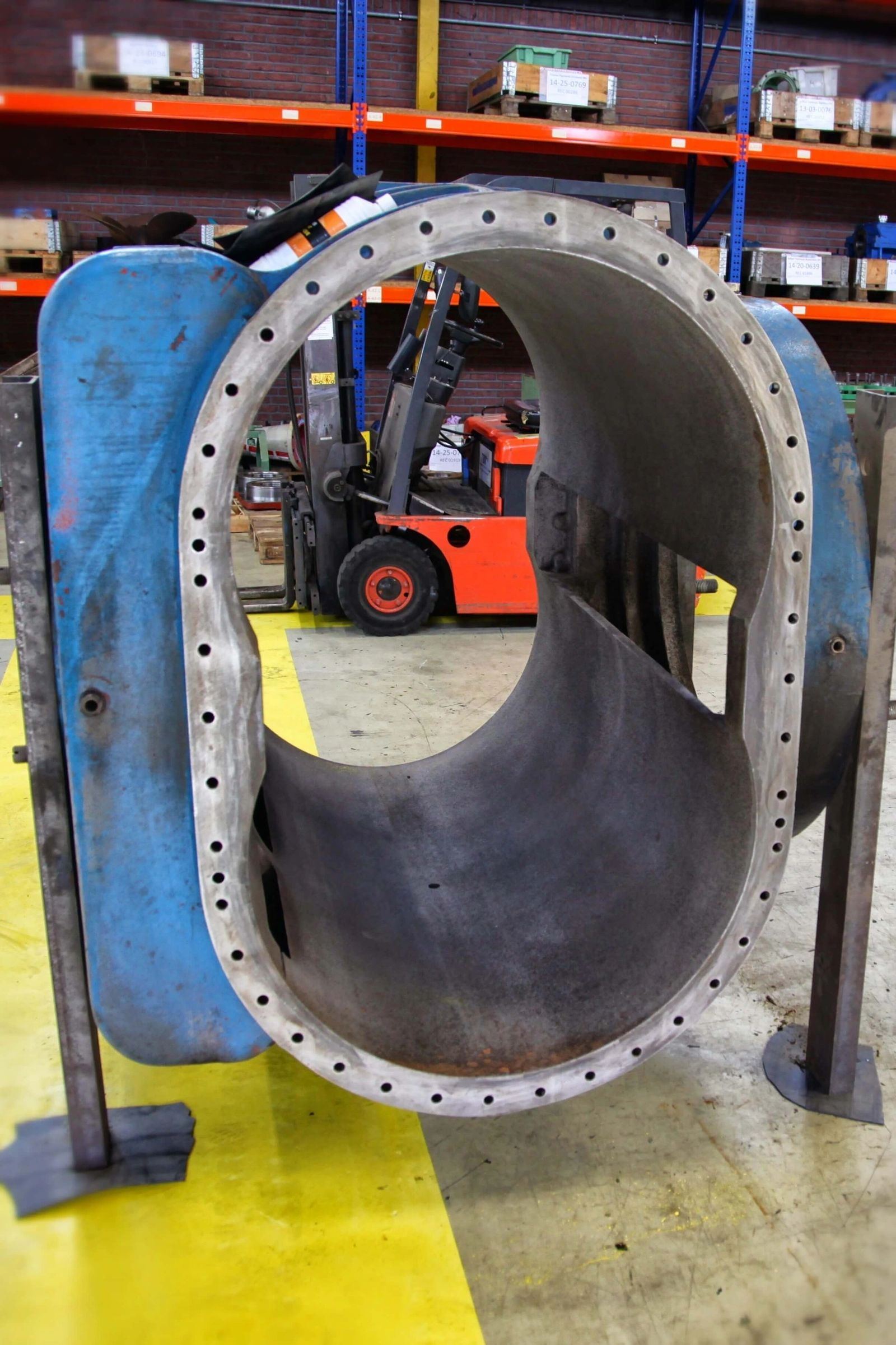 Flanged blower housing casing stripped and prepared for rebuild