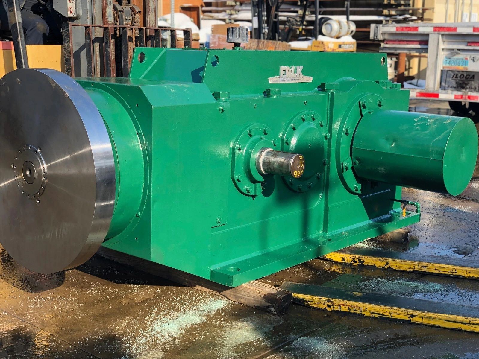 Rebuilt Falk gearbox finished in green epoxy paint and ready for shipment